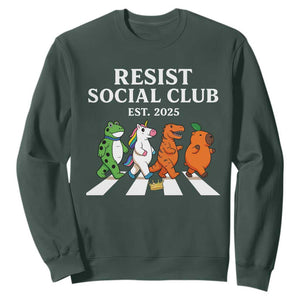 Resist Social Club 2025 Sweatshirt Portland Frog Animals Mascot Walking TS11 Dark Forest Green Print Your Wear