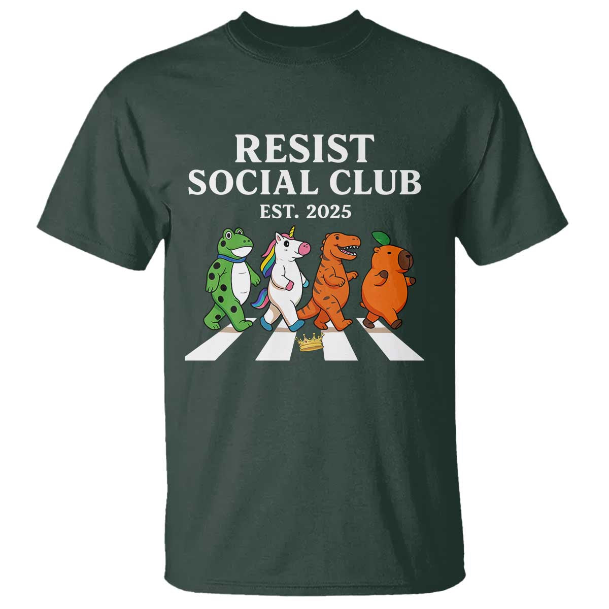 Resist Social Club 2025 T Shirt Portland Frog Animals Mascot Walking TS11 Dark Forest Green Print Your Wear