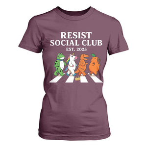 Resist Social Club 2025 T Shirt For Women Portland Frog Animals Mascot Walking TS11 Maroon Print Your Wear