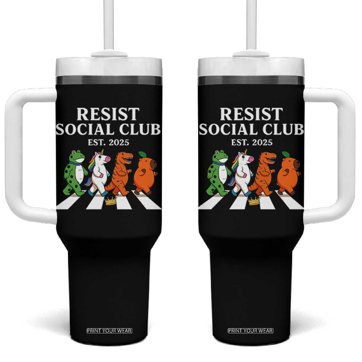 Resist Social Club 2025 Tumbler With Handle Portland Frog Animals Mascot Walking TS11 One Size: 40 oz Black Print Your Wear