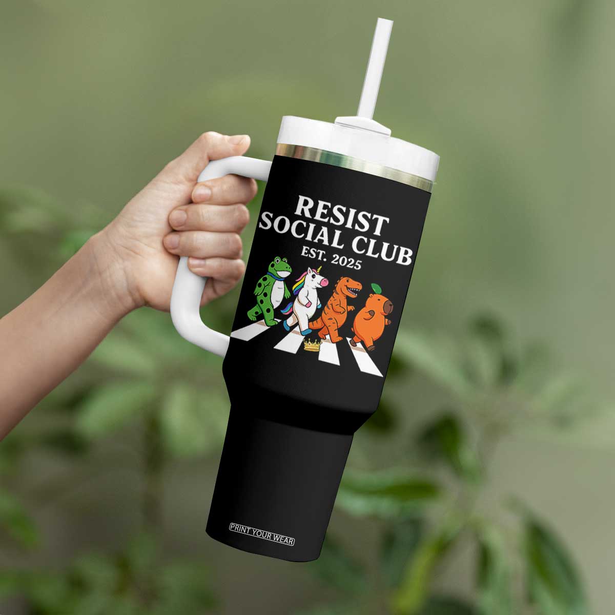 Resist Social Club 2025 Tumbler With Handle Portland Frog Animals Mascot Walking TS11 Print Your Wear
