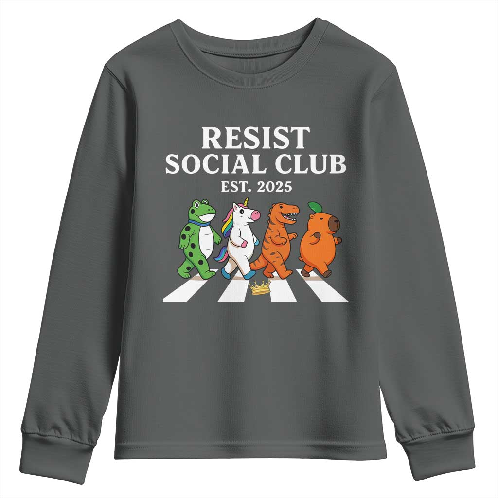 Resist Social Club 2025 Youth Sweatshirt Portland Frog Animals Mascot Walking TS11 Dark Heather Print Your Wear