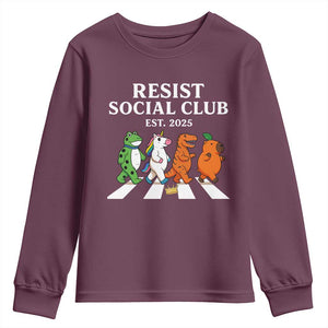Resist Social Club 2025 Youth Sweatshirt Portland Frog Animals Mascot Walking TS11 Maroon Print Your Wear