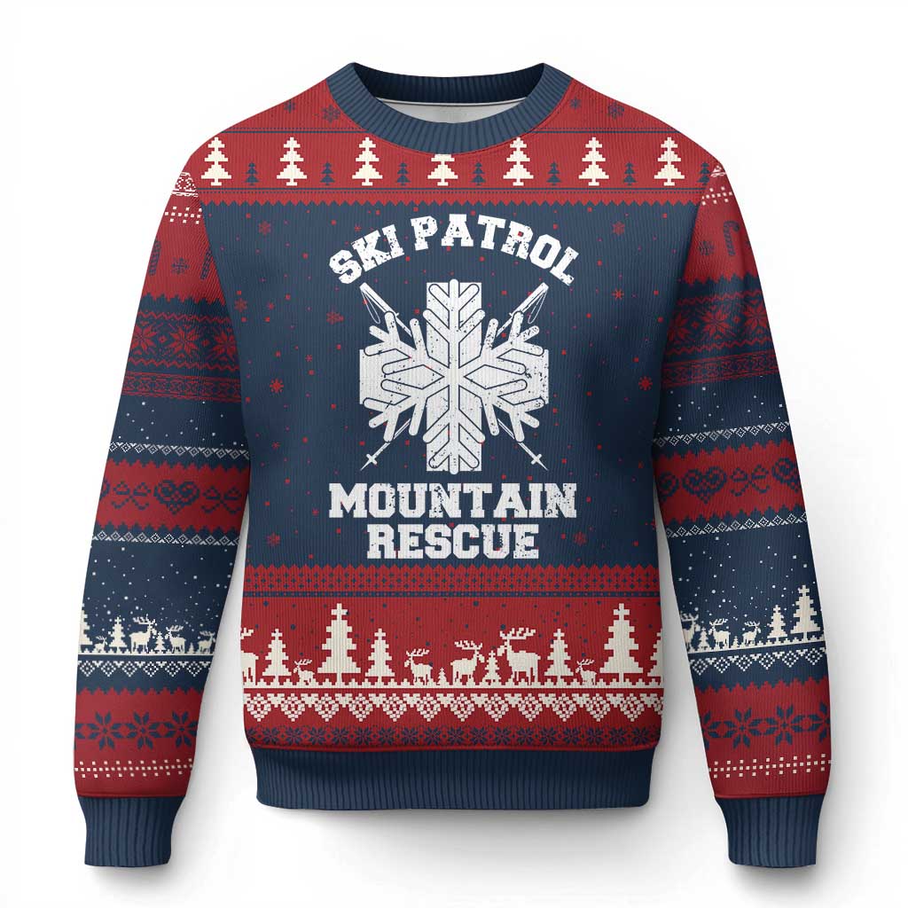 Ski Patrol Mountain Rescue Ugly Christmas Sweater Winter Slopes Skiing Snowboarding Snowflake TS11 Navy Red Print Your Wear