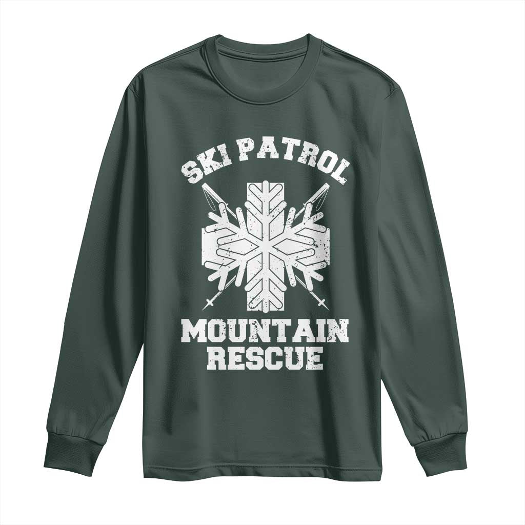 Ski Patrol Mountain Rescue Long Sleeve Shirt Winter Slopes Skiing Snowboarding Snowflake TS11 Dark Forest Green Print Your Wear