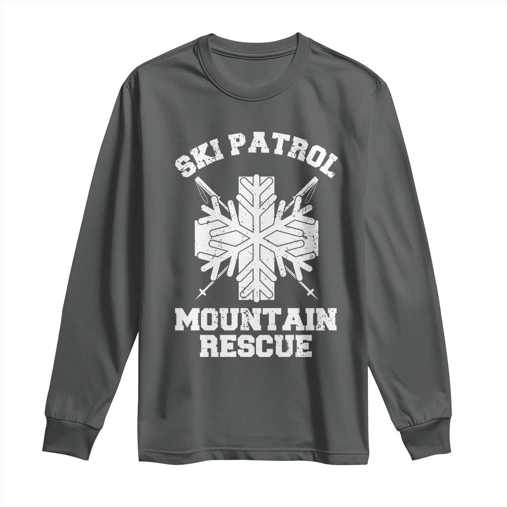 Ski Patrol Mountain Rescue Long Sleeve Shirt Winter Slopes Skiing Snowboarding Snowflake TS11 Dark Heather Print Your Wear