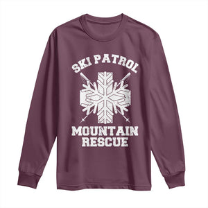 Ski Patrol Mountain Rescue Long Sleeve Shirt Winter Slopes Skiing Snowboarding Snowflake TS11 Maroon Print Your Wear