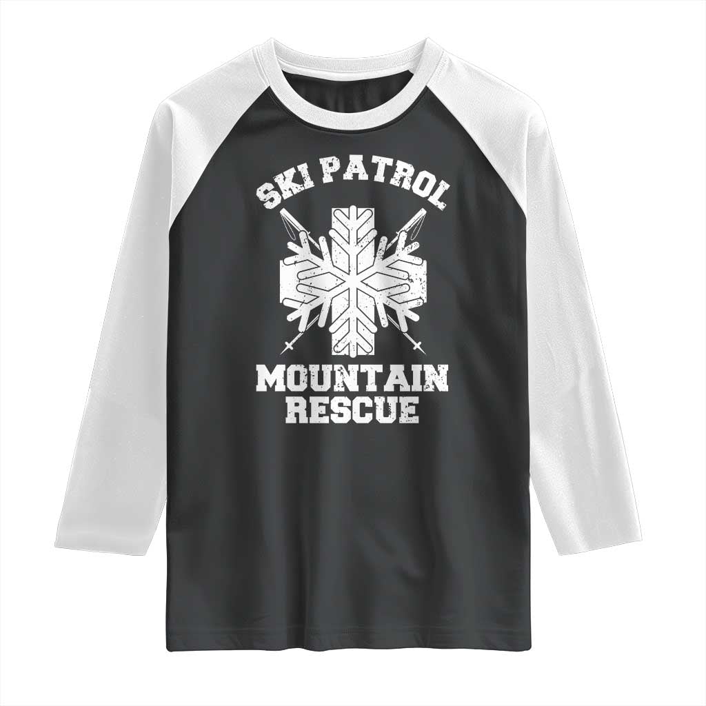 Ski Patrol Mountain Rescue Raglan Shirt Winter Slopes Skiing Snowboarding Snowflake TS11 Black White Print Your Wear