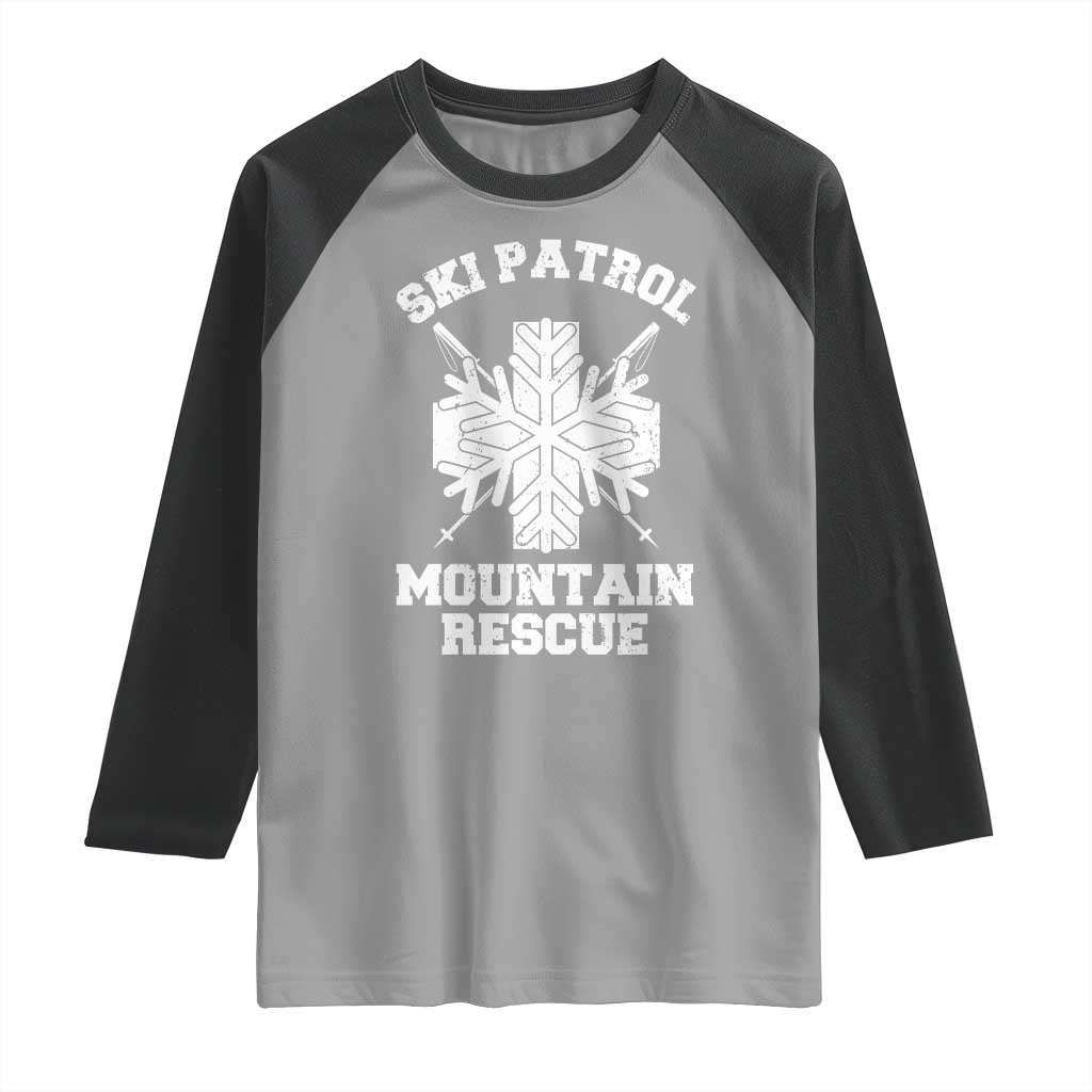 Ski Patrol Mountain Rescue Raglan Shirt Winter Slopes Skiing Snowboarding Snowflake TS11 Sport Gray Black Print Your Wear