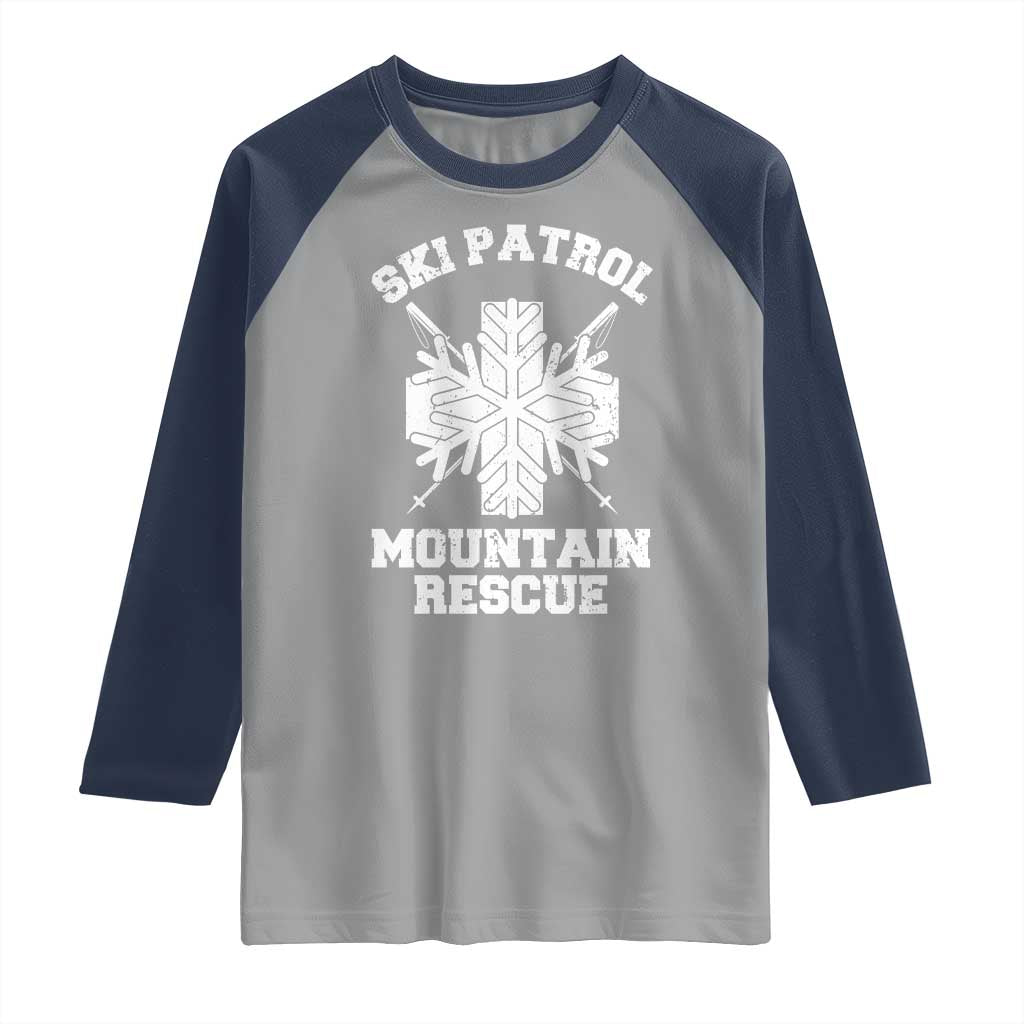 Ski Patrol Mountain Rescue Raglan Shirt Winter Slopes Skiing Snowboarding Snowflake TS11 Sport Gray Navy Print Your Wear