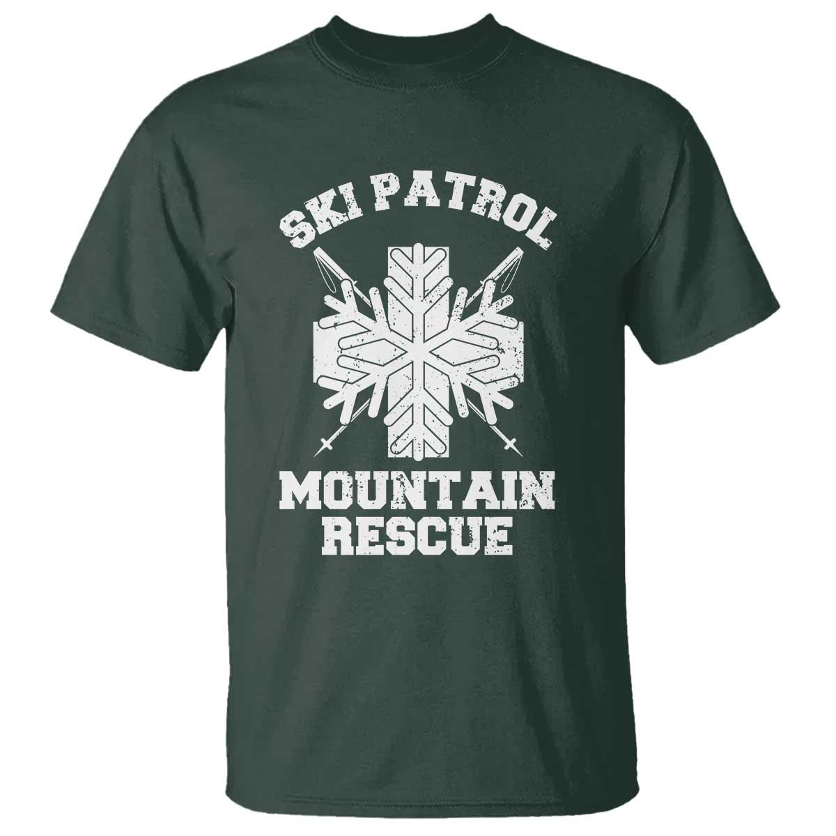 Ski Patrol Mountain Rescue T Shirt Winter Slopes Skiing Snowboarding Snowflake TS11 Dark Forest Green Print Your Wear