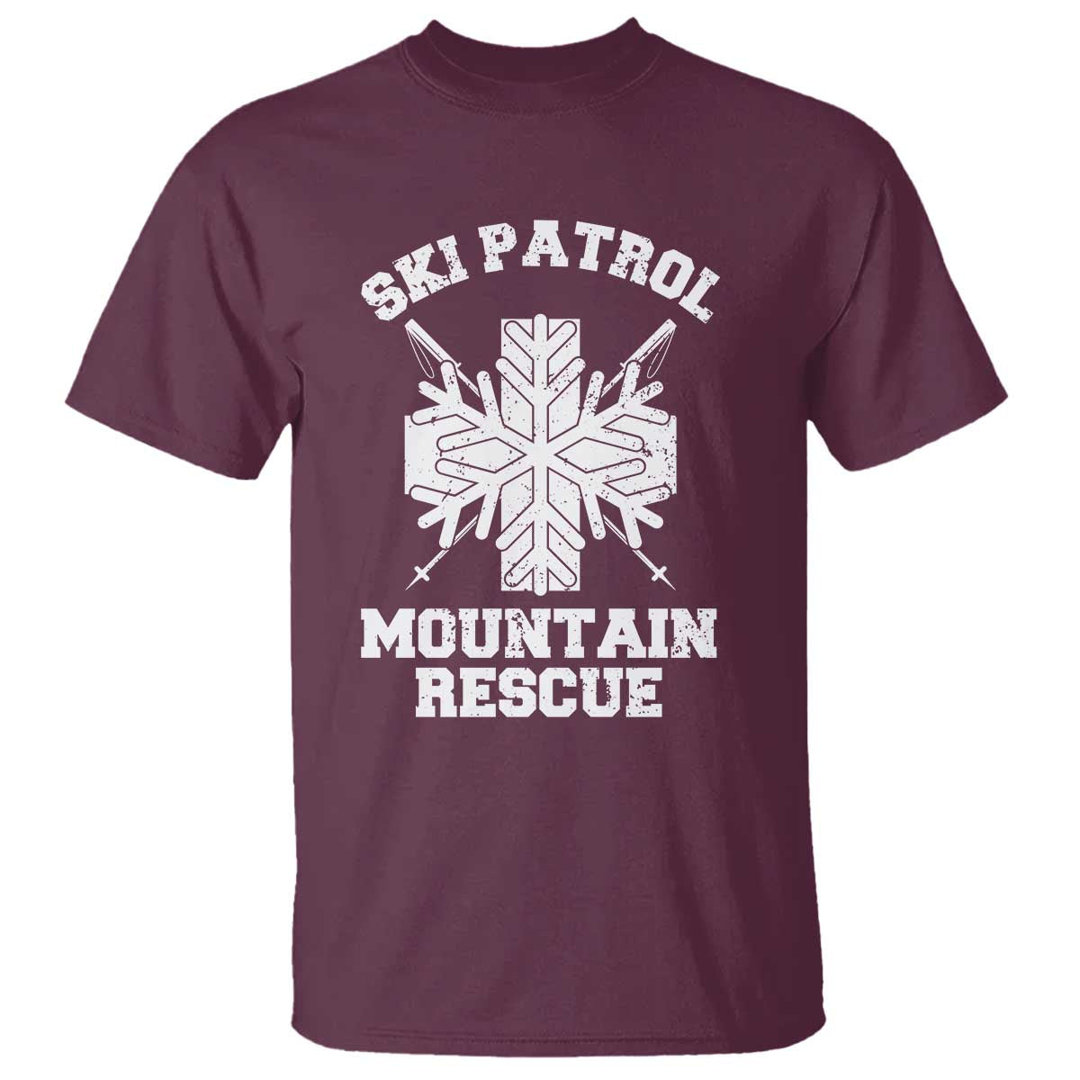 Ski Patrol Mountain Rescue T Shirt Winter Slopes Skiing Snowboarding Snowflake TS11 Maroon Print Your Wear
