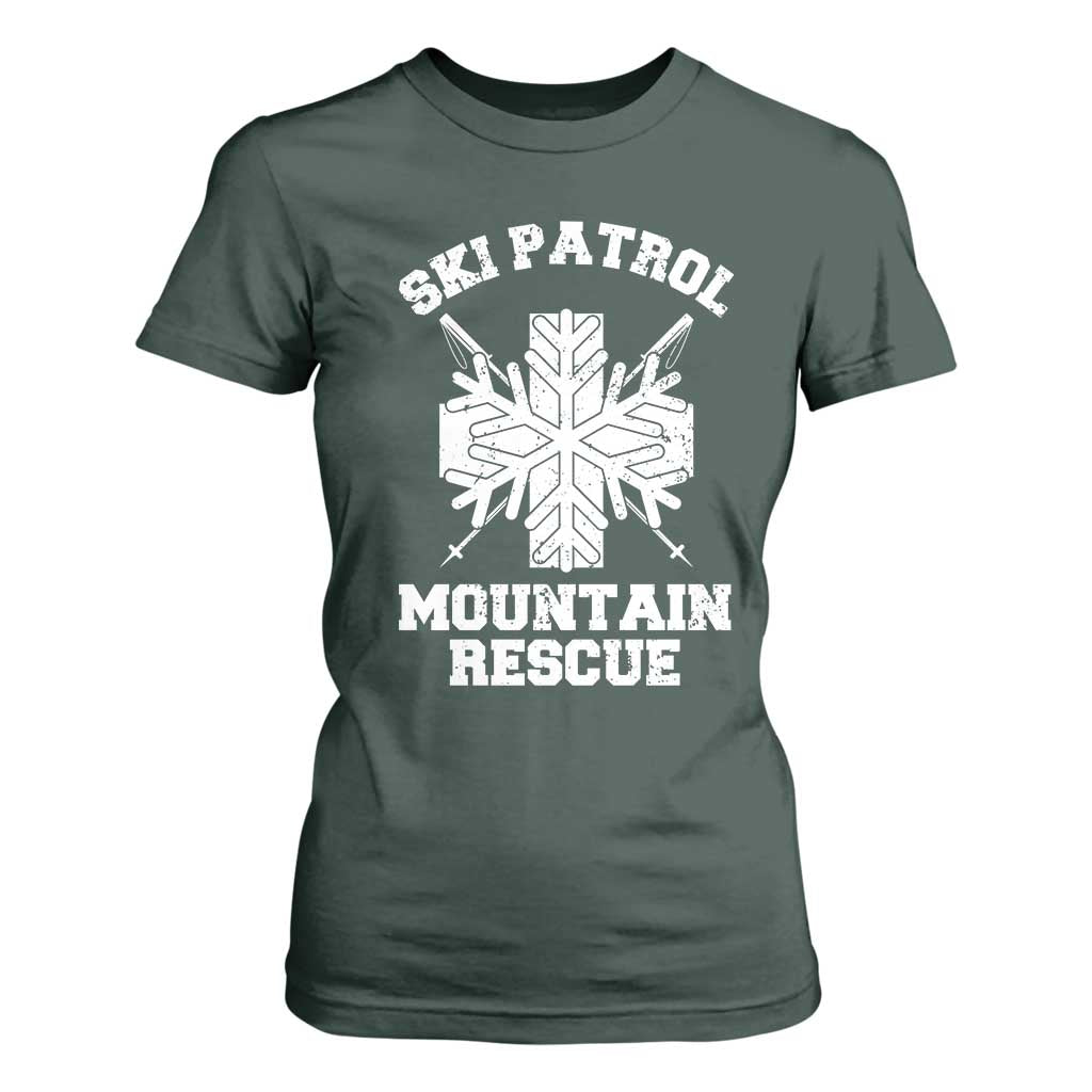 Ski Patrol Mountain Rescue T Shirt For Women Winter Slopes Skiing Snowboarding Snowflake TS11 Dark Forest Green Print Your Wear