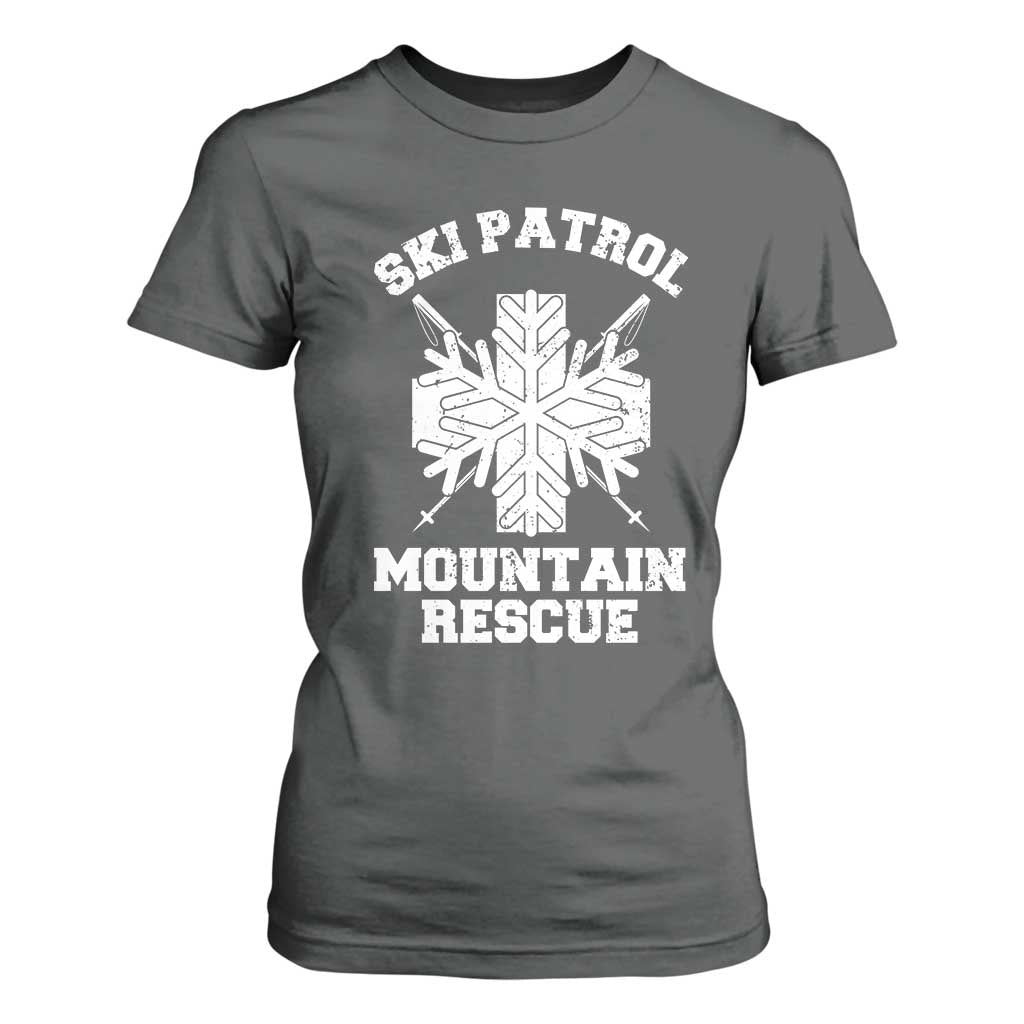 Ski Patrol Mountain Rescue T Shirt For Women Winter Slopes Skiing Snowboarding Snowflake TS11 Dark Heather Print Your Wear