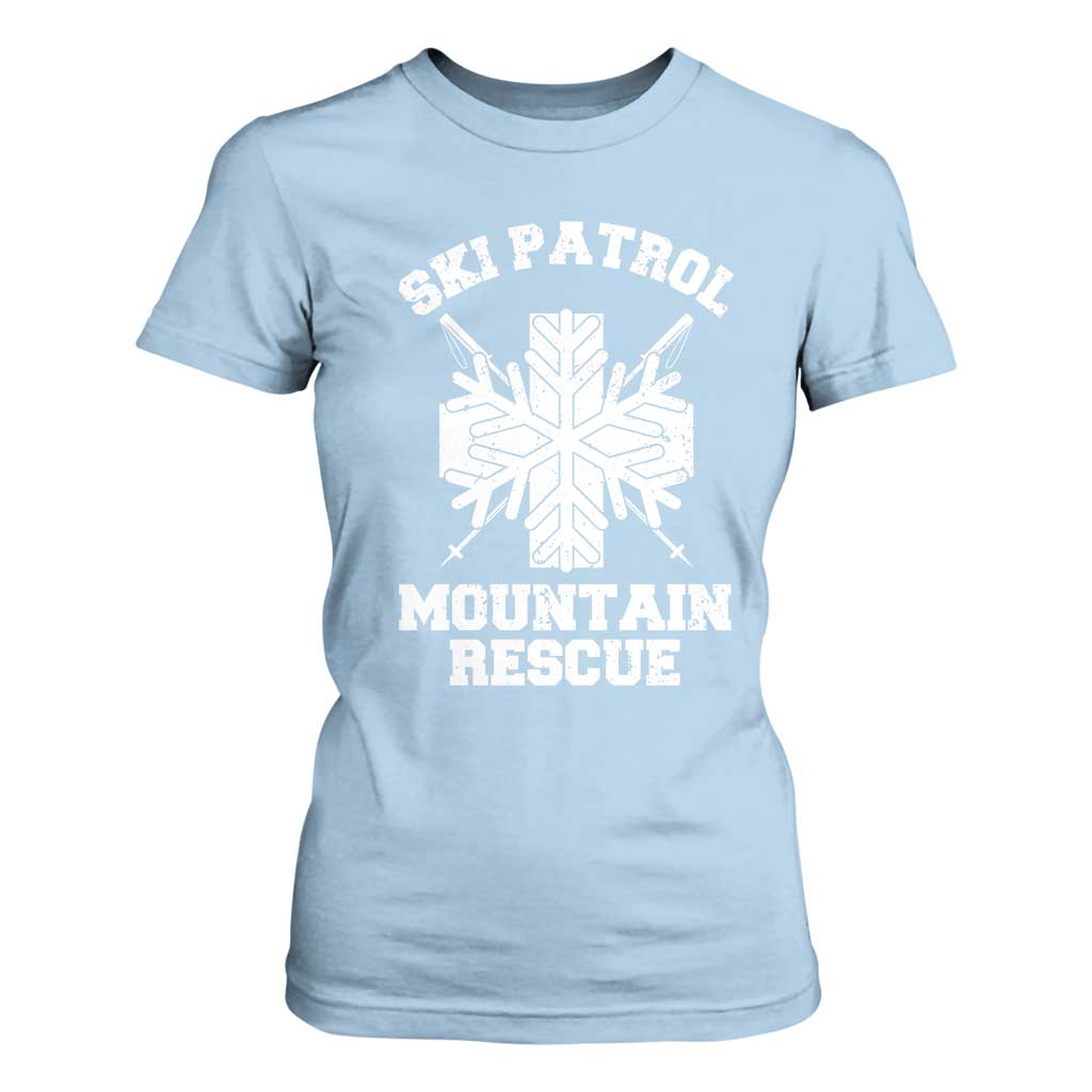 Ski Patrol Mountain Rescue T Shirt For Women Winter Slopes Skiing Snowboarding Snowflake TS11 Light Blue Print Your Wear