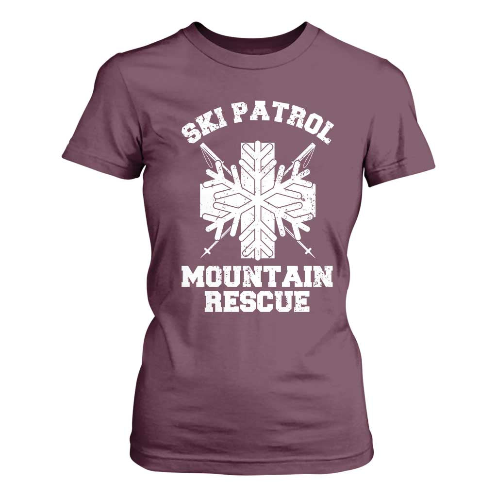 Ski Patrol Mountain Rescue T Shirt For Women Winter Slopes Skiing Snowboarding Snowflake TS11 Maroon Print Your Wear