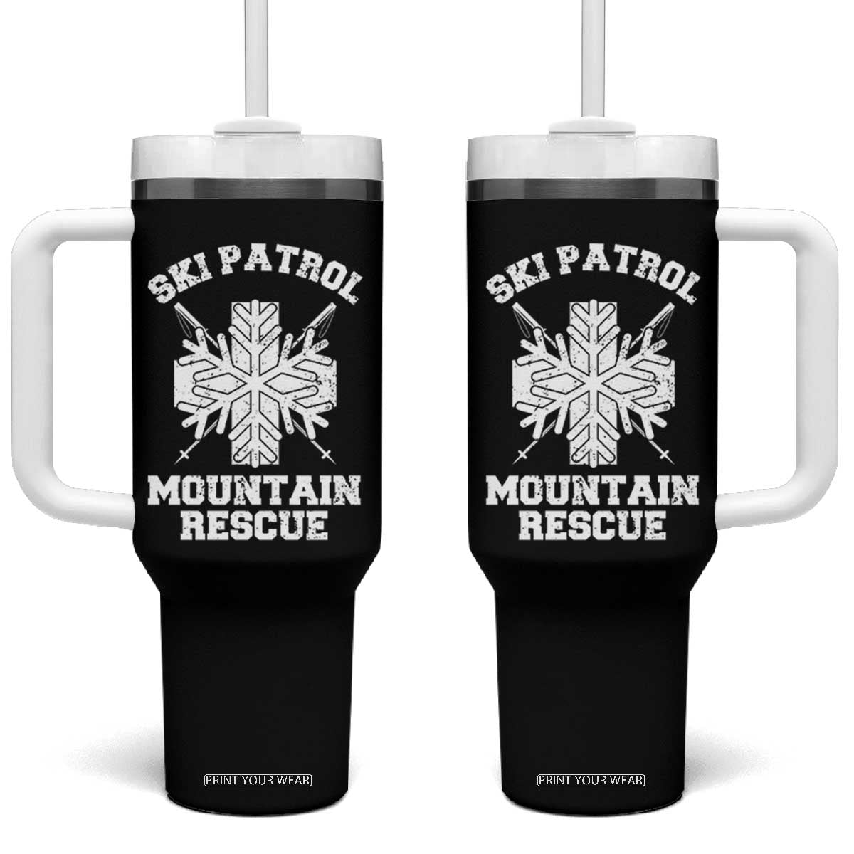 Ski Patrol Mountain Rescue Tumbler With Handle Winter Slopes Skiing Snowboarding Snowflake TS11 One Size: 40 oz Black Print Your Wear