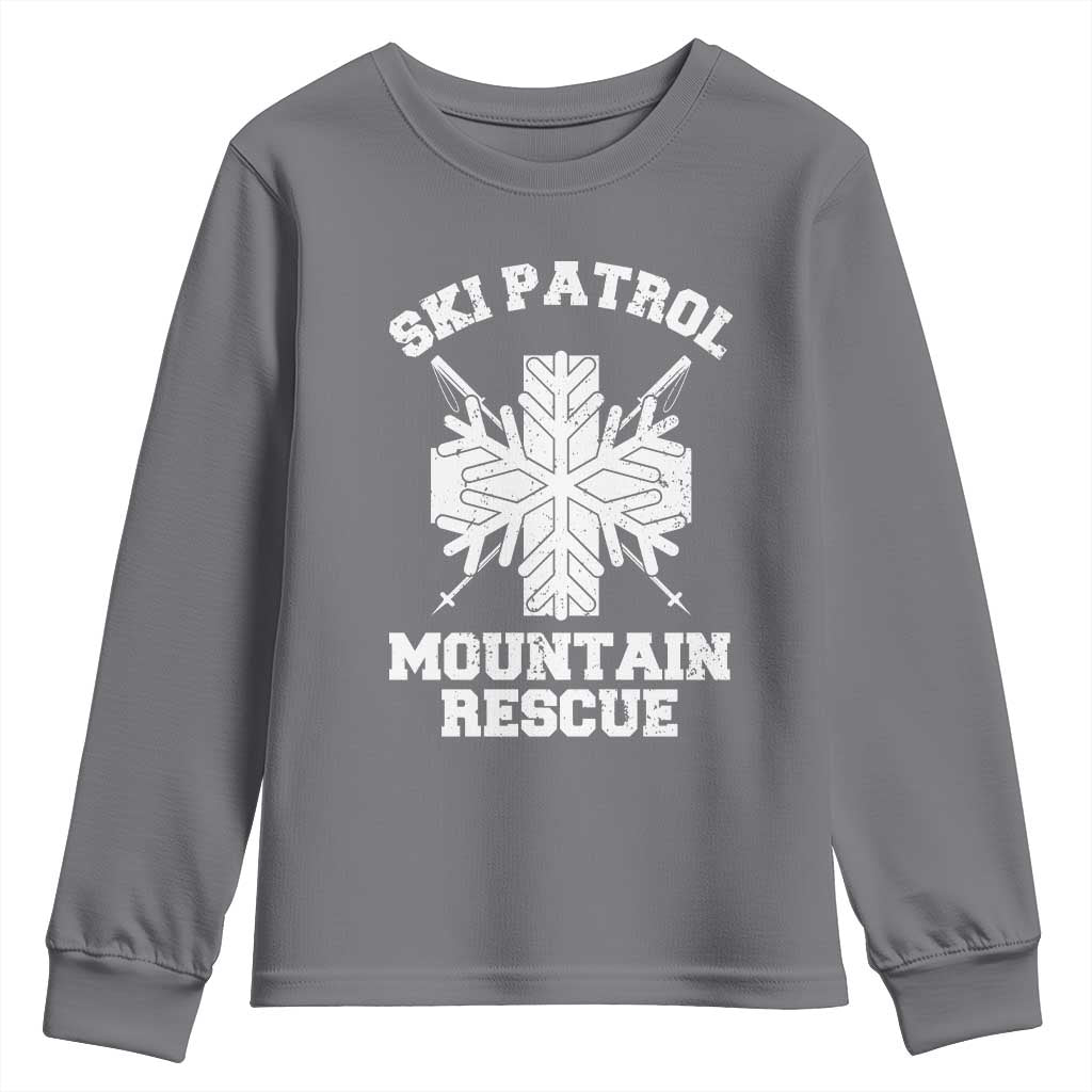 Ski Patrol Mountain Rescue Youth Sweatshirt Winter Slopes Skiing Snowboarding Snowflake TS11 Charcoal Print Your Wear