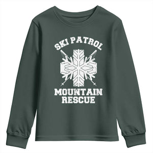 Ski Patrol Mountain Rescue Youth Sweatshirt Winter Slopes Skiing Snowboarding Snowflake TS11 Dark Forest Green Print Your Wear