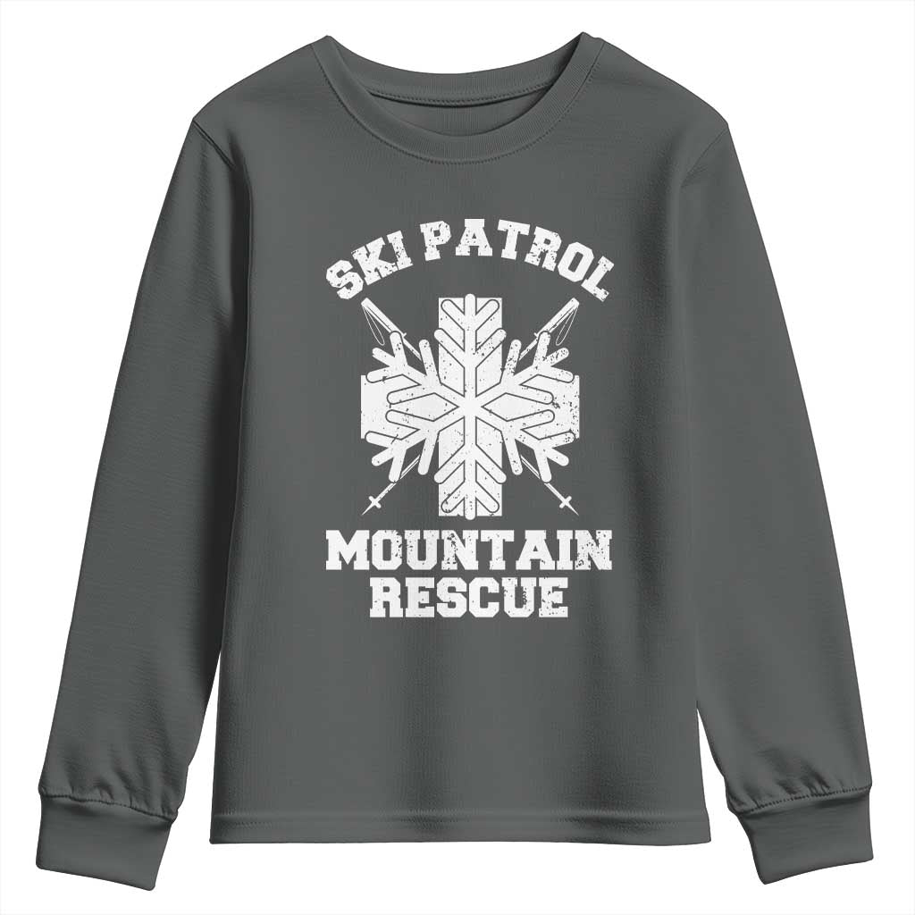 Ski Patrol Mountain Rescue Youth Sweatshirt Winter Slopes Skiing Snowboarding Snowflake TS11 Dark Heather Print Your Wear