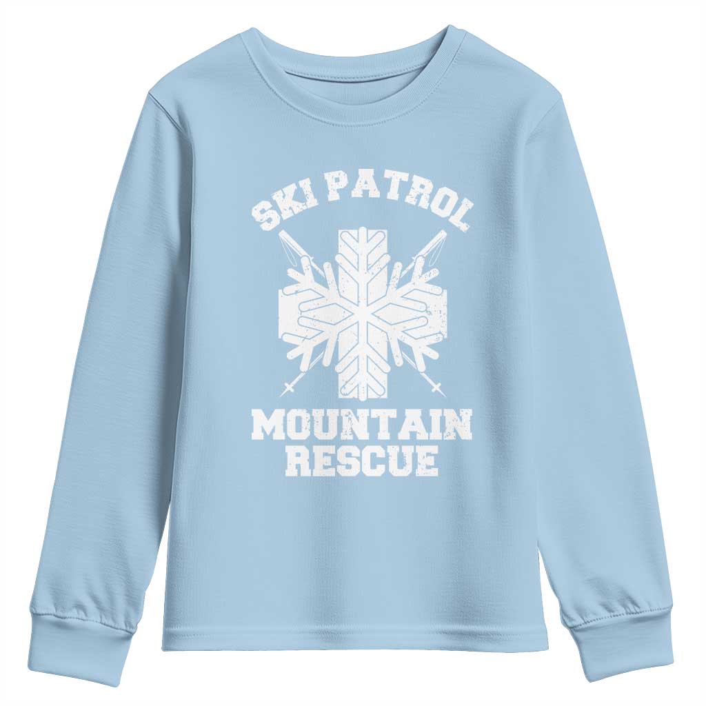 Ski Patrol Mountain Rescue Youth Sweatshirt Winter Slopes Skiing Snowboarding Snowflake TS11 Light Blue Print Your Wear