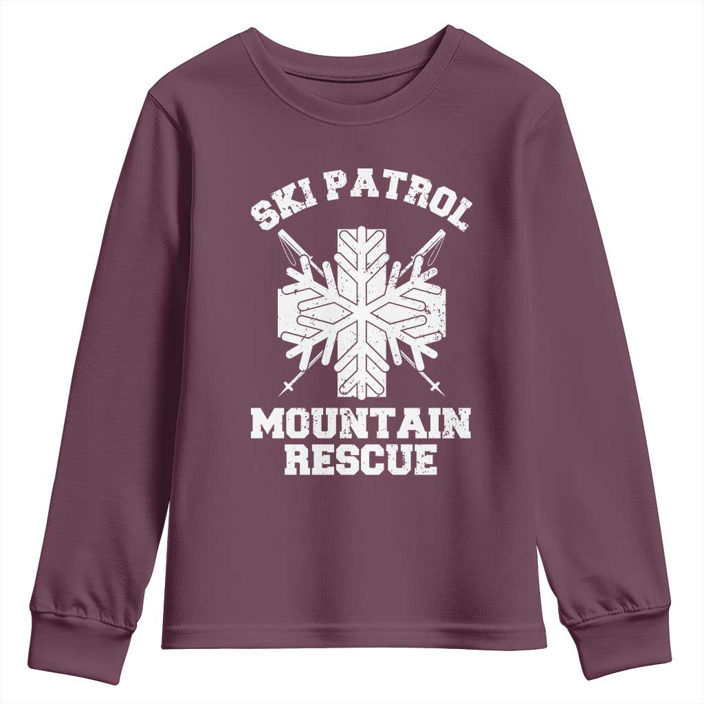 Ski Patrol Mountain Rescue Youth Sweatshirt Winter Slopes Skiing Snowboarding Snowflake TS11 Maroon Print Your Wear
