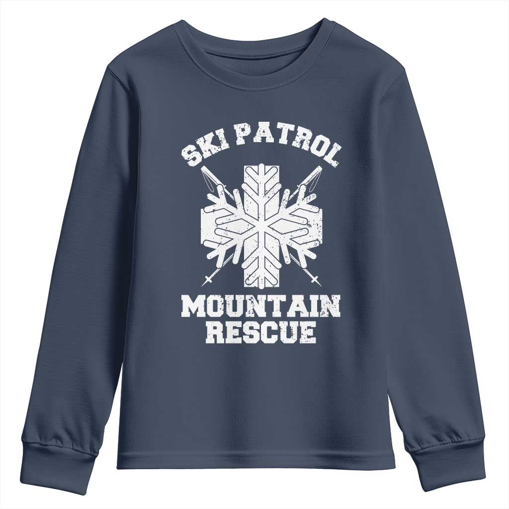 Ski Patrol Mountain Rescue Youth Sweatshirt Winter Slopes Skiing Snowboarding Snowflake TS11 Navy Print Your Wear