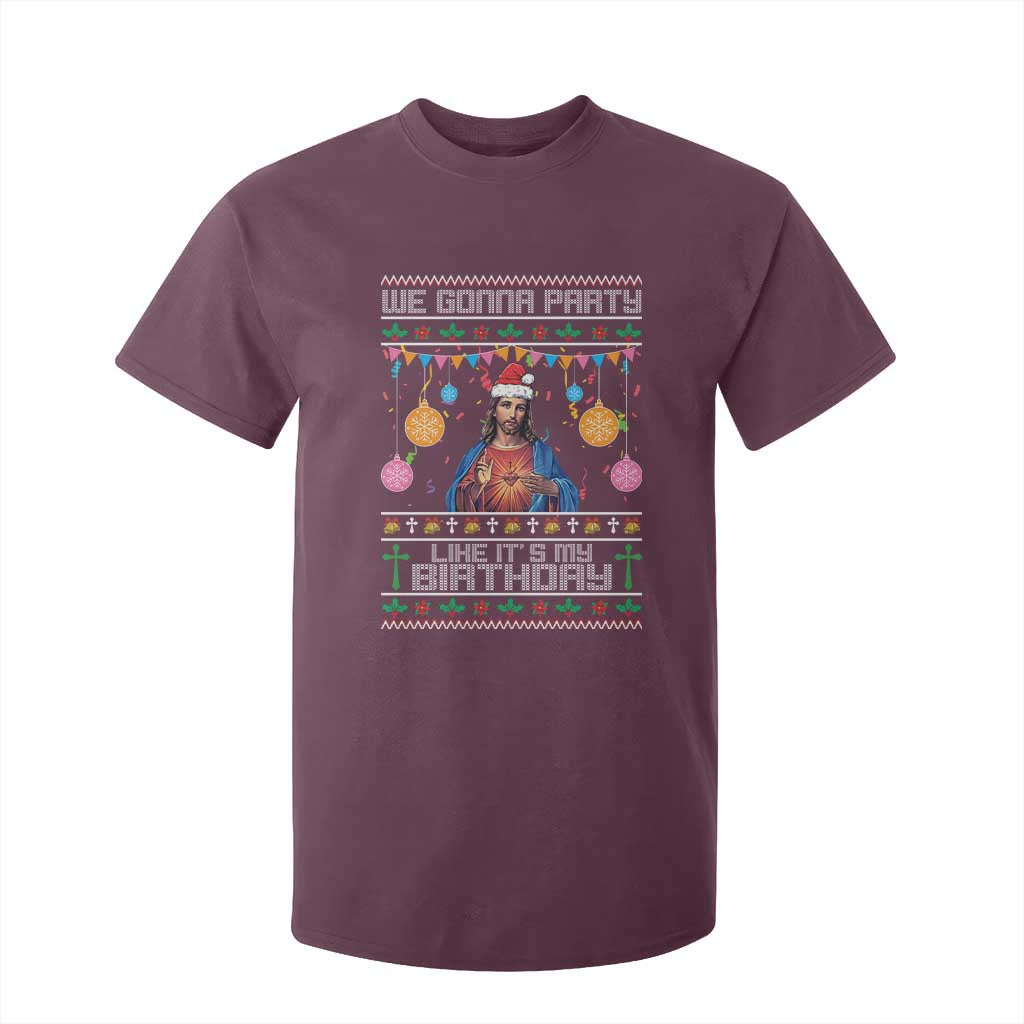 Funny Jesus Christmas T Shirt For Kid We Gonna Party Like It's My Birthday Christian Xmas TS11 Maroon Print Your Wear