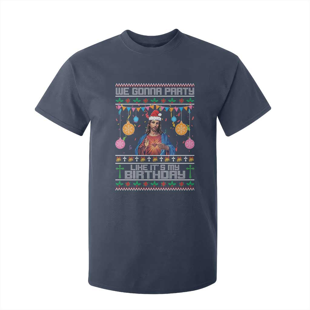 Funny Jesus Christmas T Shirt For Kid We Gonna Party Like It's My Birthday Christian Xmas TS11 Navy Print Your Wear