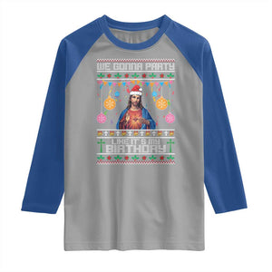 Funny Jesus Christmas Raglan Shirt We Gonna Party Like It's My Birthday Christian Xmas TS11 Sport Gray Royal Print Your Wear