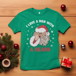 Funny Christmas Santa T Shirt I Love A Man With A Beard Snowflake TS11 Irish Green Print Your Wear