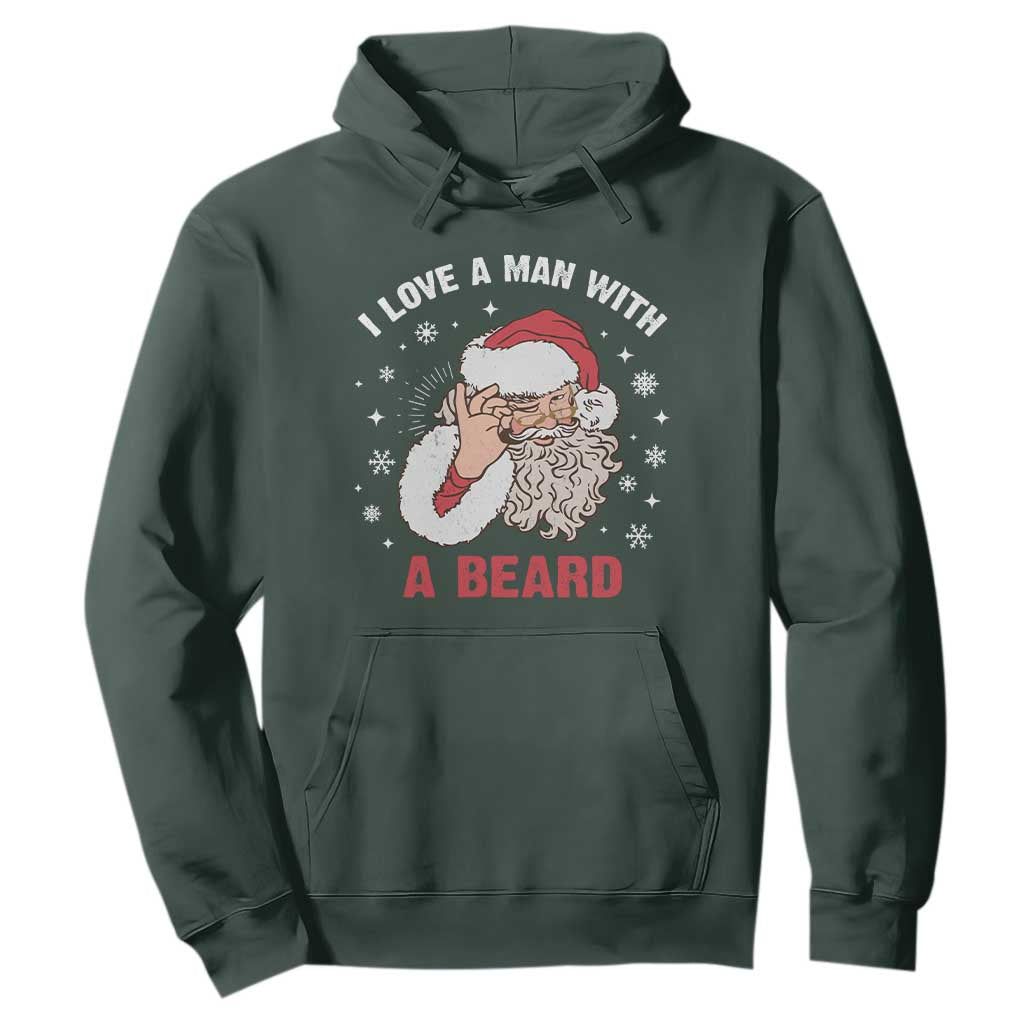 Funny Christmas Santa Hoodie I Love A Man With A Beard Snowflake TS11 Dark Forest Green Print Your Wear