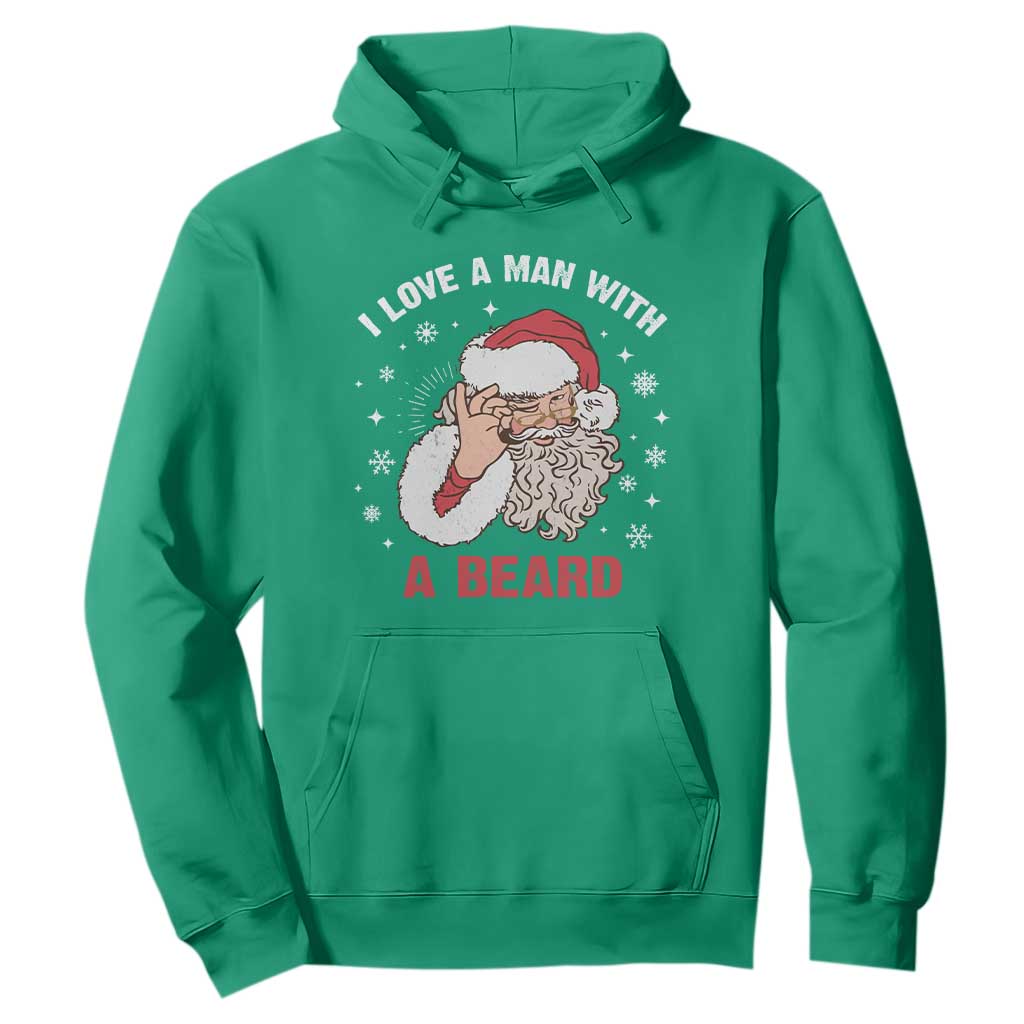 Funny Christmas Santa Hoodie I Love A Man With A Beard Snowflake TS11 Irish Green Print Your Wear