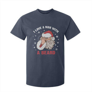 Funny Christmas Santa T Shirt For Kid I Love A Man With A Beard Snowflake TS11 Navy Print Your Wear