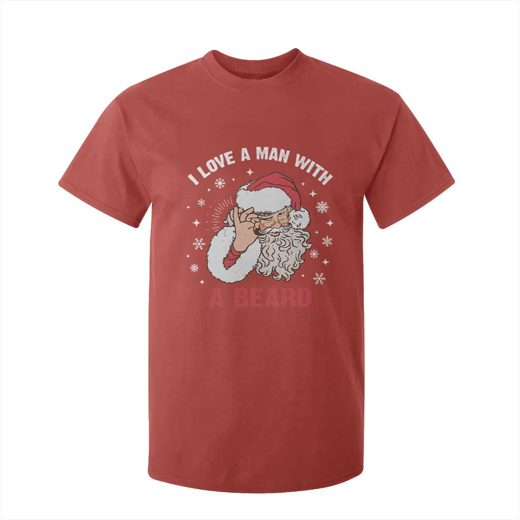 Funny Christmas Santa T Shirt For Kid I Love A Man With A Beard Snowflake TS11 Red Print Your Wear