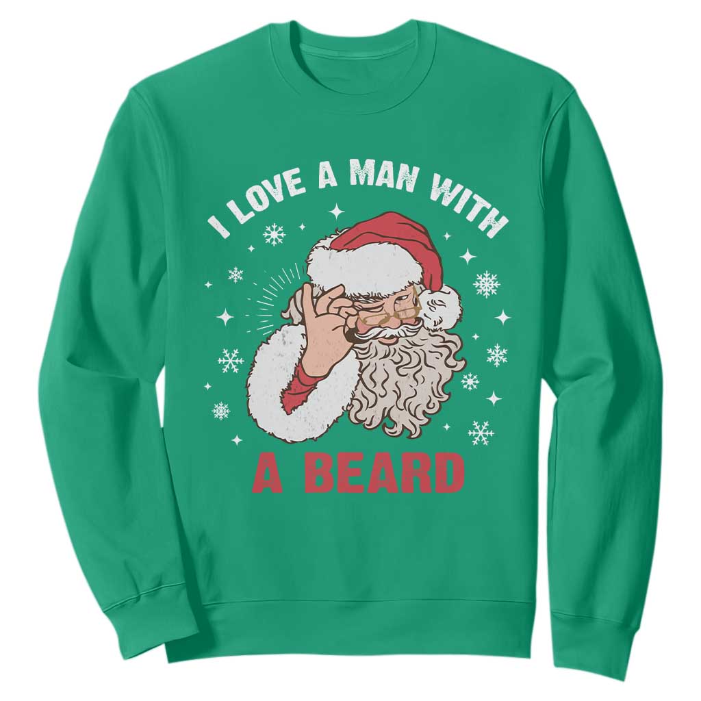 Funny Christmas Santa Sweatshirt I Love A Man With A Beard Snowflake TS11 Irish Green Print Your Wear