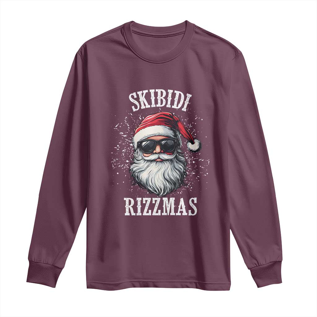 Funny Christmas Santa Long Sleeve Shirt Skibidi Rizzmas Charisma Rizz Santa Claus TS11 Maroon Print Your Wear