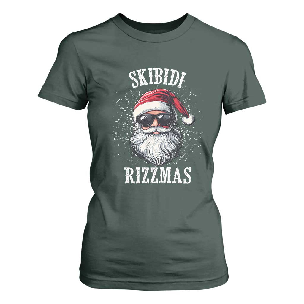 Funny Christmas Santa T Shirt For Women Skibidi Rizzmas Charisma Rizz Santa Claus TS11 Dark Forest Green Print Your Wear
