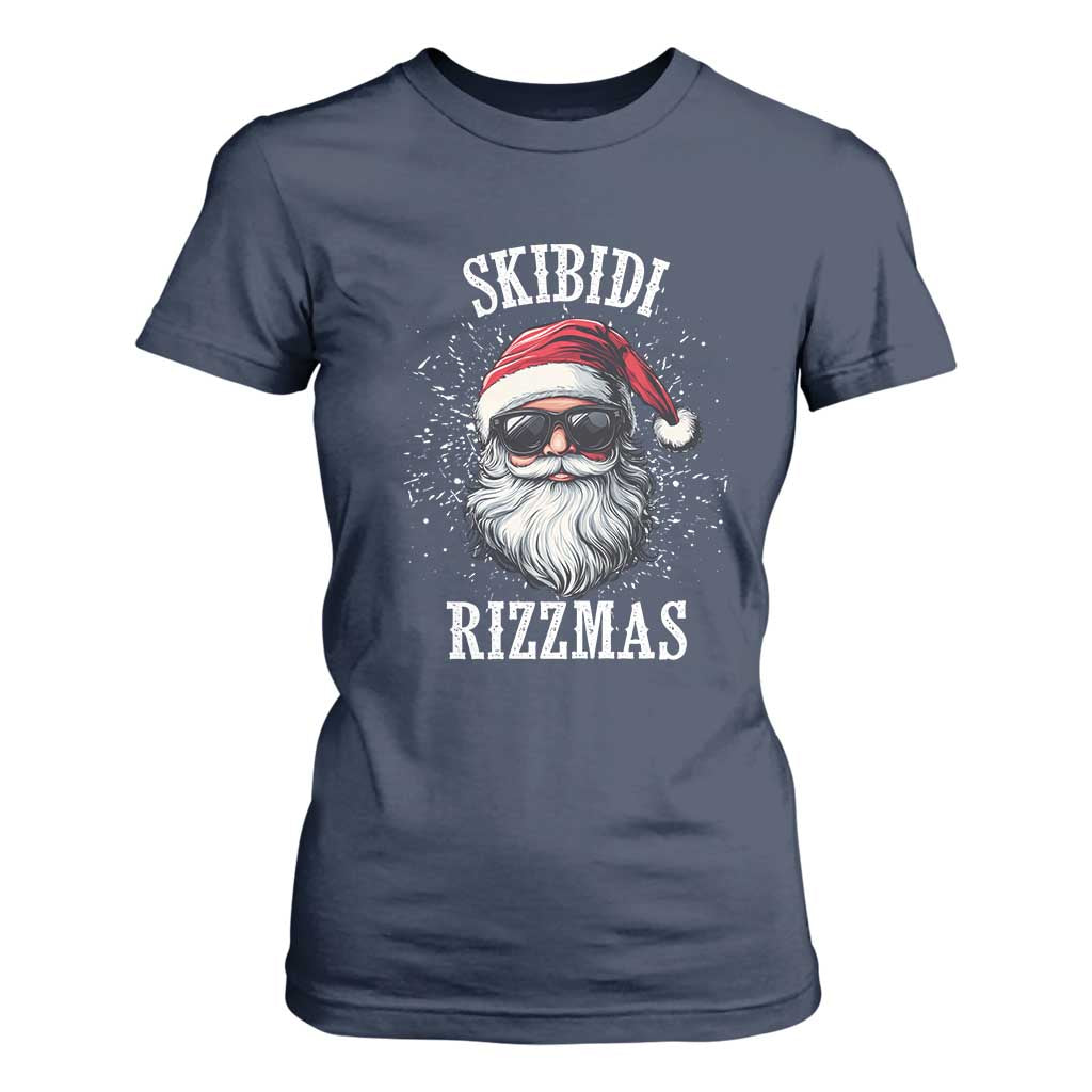 Funny Christmas Santa T Shirt For Women Skibidi Rizzmas Charisma Rizz Santa Claus TS11 Navy Print Your Wear