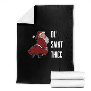 Funny Christmas Naughty Santa Throw Blanket Ol' Saint Thicc Kiss My Ass TS11 Black Print Your Wear