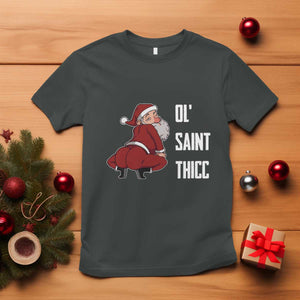 Funny Christmas Naughty Santa T Shirt Ol' Saint Thicc Kiss My Ass TS11 Dark Heather Print Your Wear
