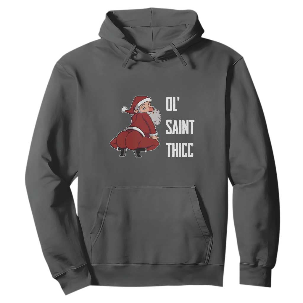 Funny Christmas Naughty Santa Hoodie Ol' Saint Thicc Kiss My Ass TS11 Dark Heather Print Your Wear