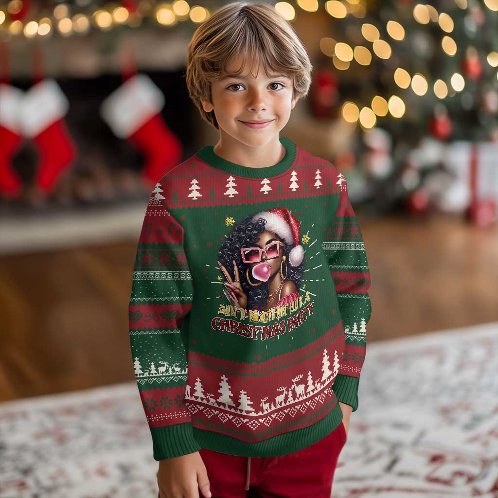 Funny African American Xmas Ugly Christmas Sweater Ain't Nothin' But A Christmas Party Black Melanin Santa Girl TS11 Christmas Print Your Wear