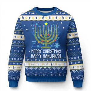 Funny Chrismukkah Hanukkah Ugly Sweater Merry Christmas Happy Chanukah Christmas Tree Jewish Menorah TS11 Blue White Print Your Wear