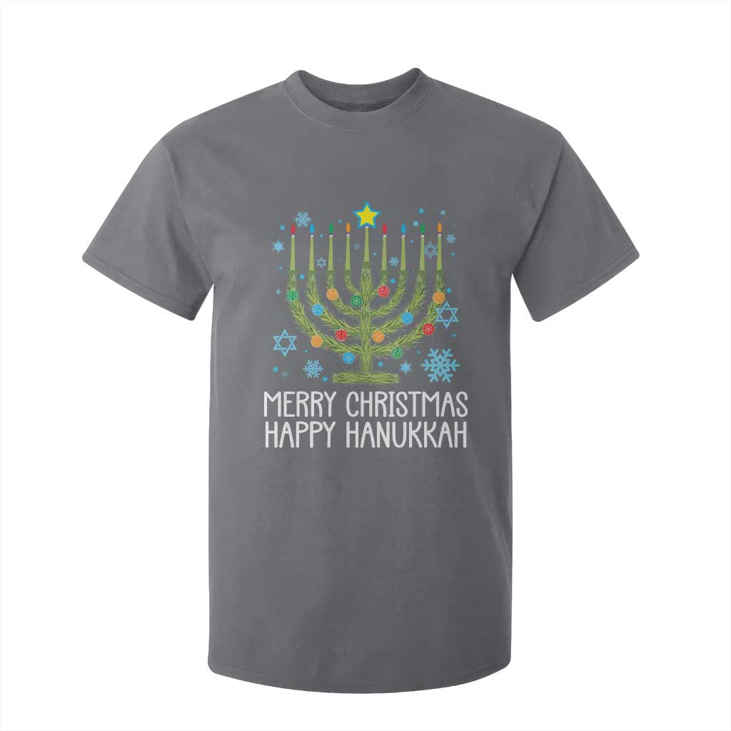 Funny Chrismukkah T Shirt For Kid Merry Christmas Happy Hanukkah Christmas Tree Jewish Menorah TS11 Charcoal Print Your Wear