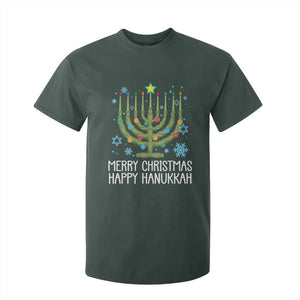 Funny Chrismukkah T Shirt For Kid Merry Christmas Happy Hanukkah Christmas Tree Jewish Menorah TS11 Dark Forest Green Print Your Wear