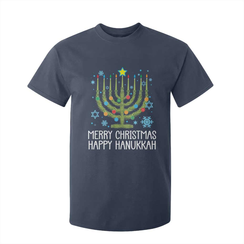 Funny Chrismukkah T Shirt For Kid Merry Christmas Happy Hanukkah Christmas Tree Jewish Menorah TS11 Navy Print Your Wear