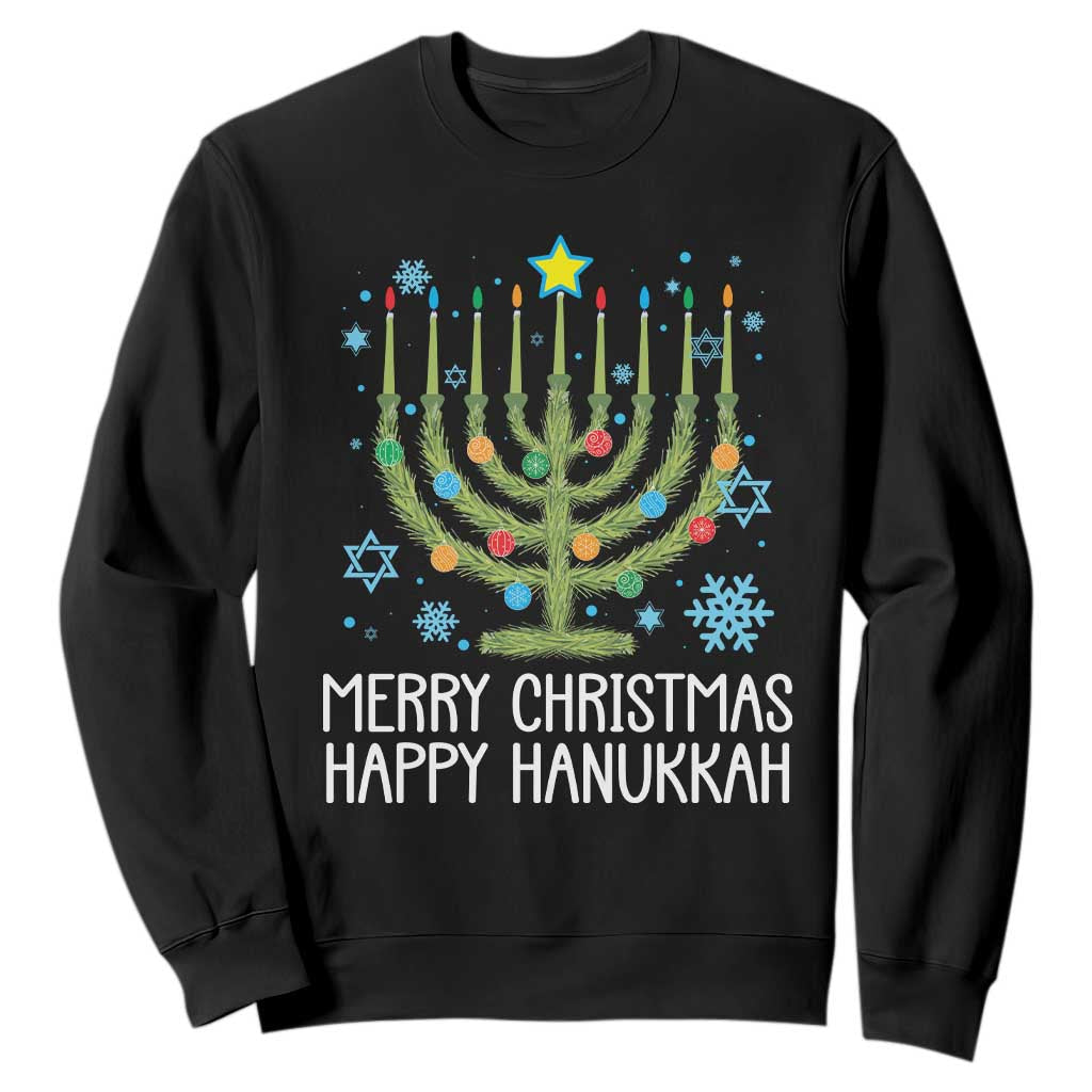 Funny Chrismukkah Sweatshirt Merry Christmas Happy Hanukkah Christmas Tree Jewish Menorah TS11 Black Print Your Wear