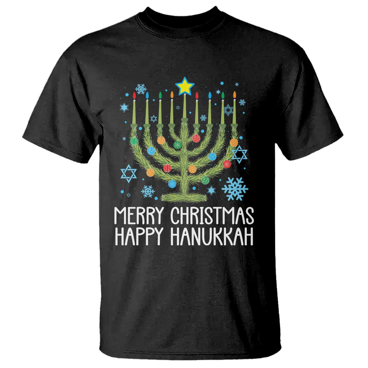 Funny Chrismukkah T Shirt Merry Christmas Happy Hanukkah Christmas Tree Jewish Menorah TS11 Black Print Your Wear
