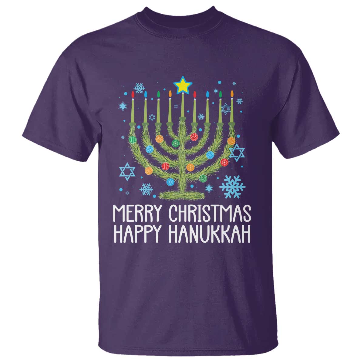 Funny Chrismukkah T Shirt Merry Christmas Happy Hanukkah Christmas Tree Jewish Menorah TS11 Purple Print Your Wear